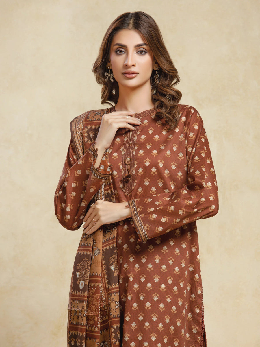 edenrobe Allure Unstitched Printed Khaddar 3Pc Suit EWU5A3-36108