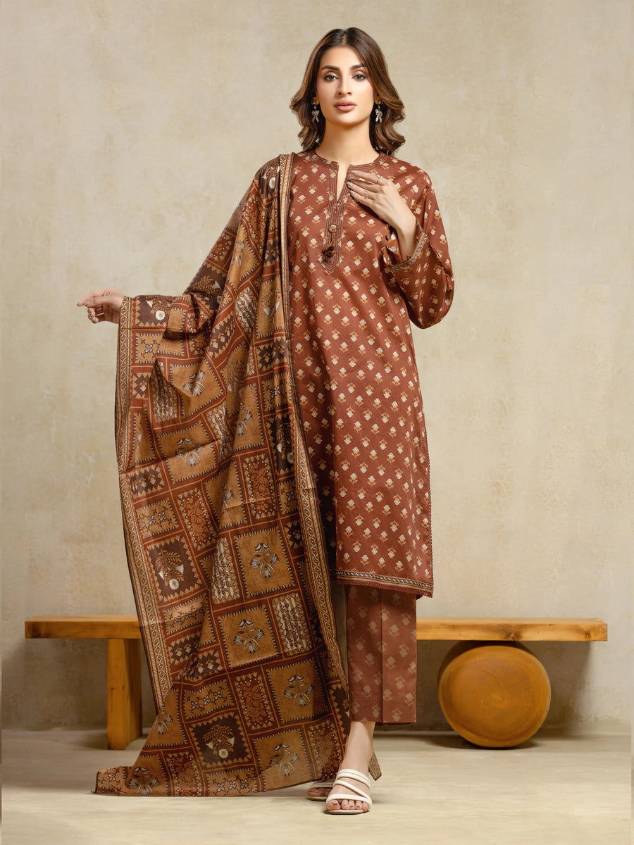 edenrobe Allure Unstitched Printed Khaddar 3Pc Suit EWU5A3-36108