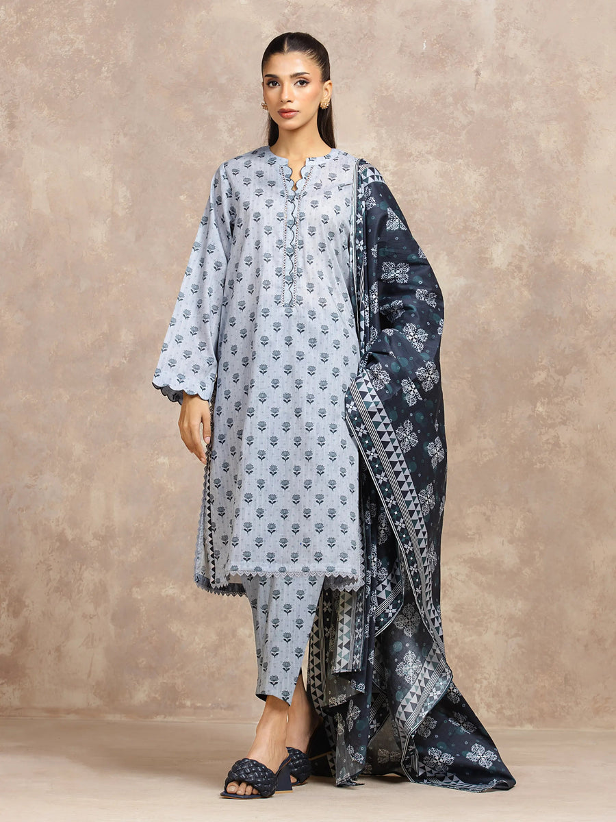 edenrobe Allure Unstitched Printed Khaddar 3Pc Suit EWU5A3-36137