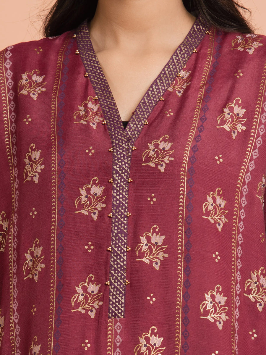 edenrobe Block Print Cambric Unstitched 3Pc Suit EWU5M1-001