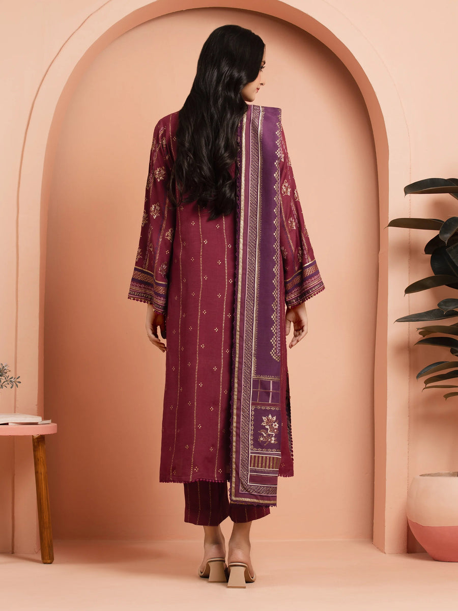 edenrobe Block Print Cambric Unstitched 3Pc Suit EWU5M1-001