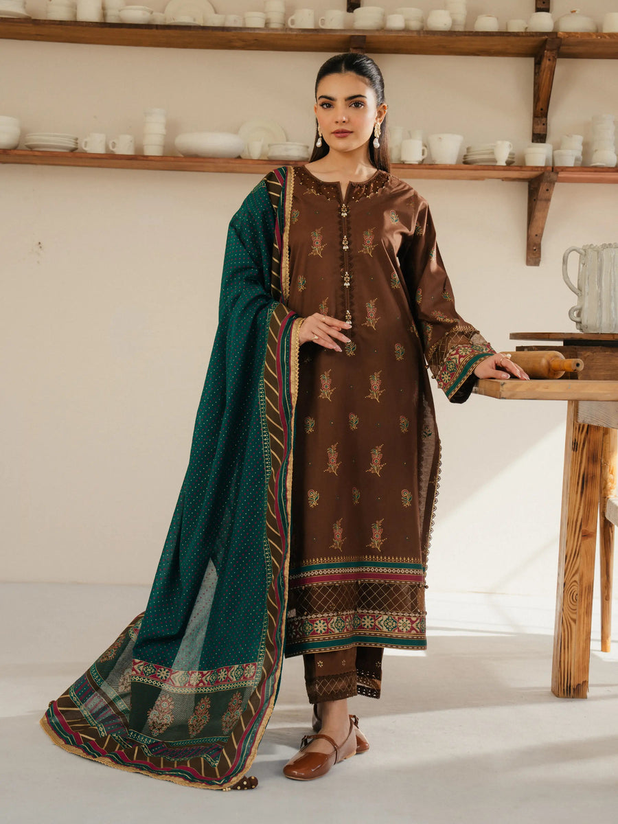 edenrobe Block Print Cambric Unstitched 3Pc Suit EWU5M1-002