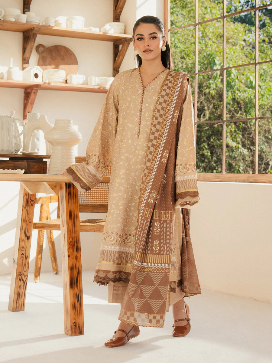 edenrobe Block Print Cambric Unstitched 3Pc Suit EWU5M1-003