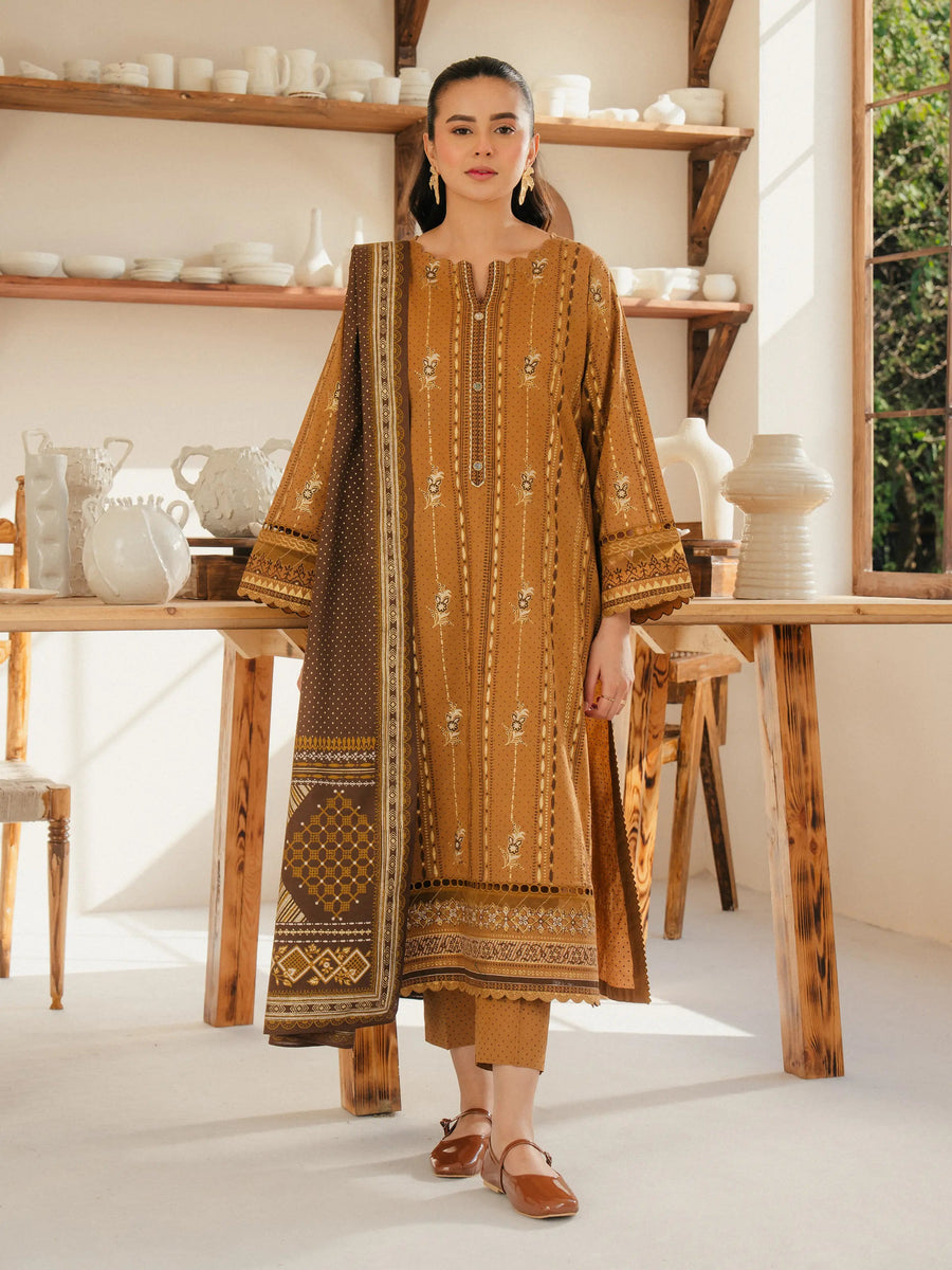 edenrobe Block Print Cambric Unstitched 3Pc Suit EWU5M1-005