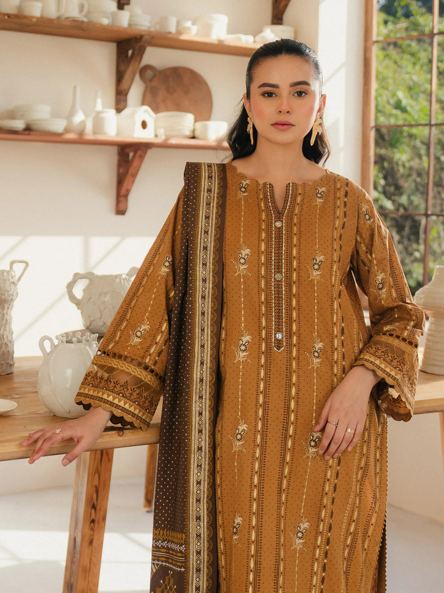 edenrobe Block Print Cambric Unstitched 3Pc Suit EWU5M1-005