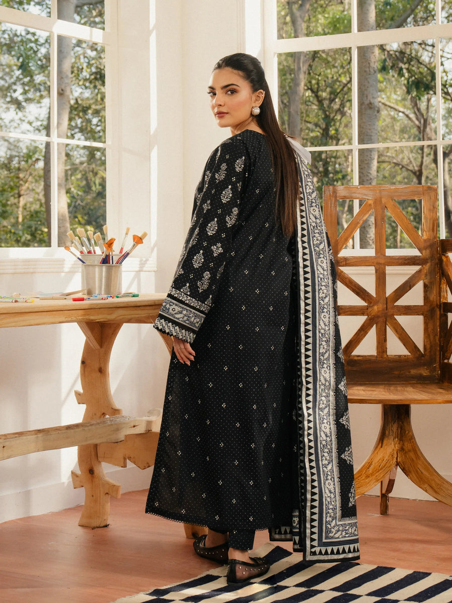edenrobe Block Print Cambric Unstitched 3Pc Suit EWU5M1-006