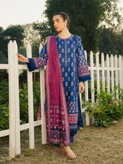 edenrobe Block Print Cambric Unstitched 3Pc Suit EWU5M1-007