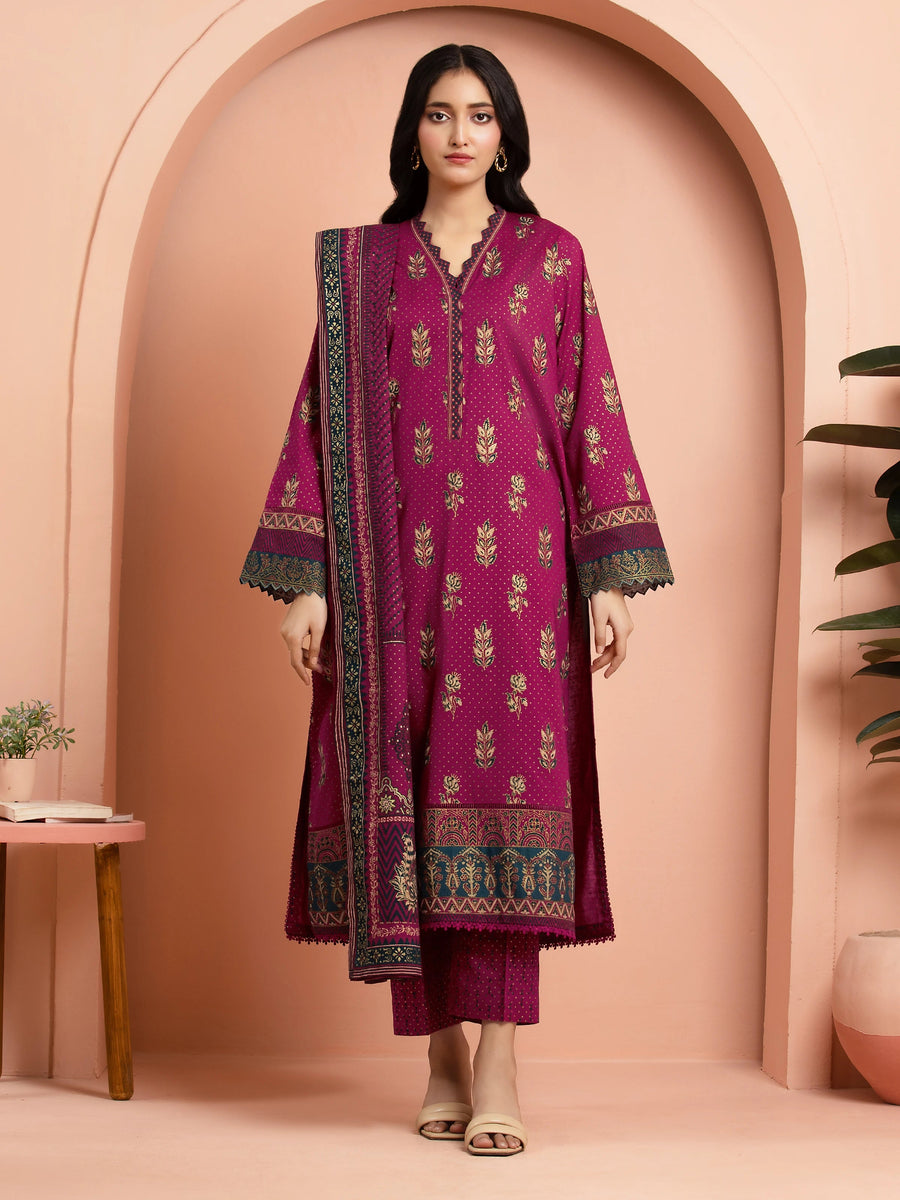 edenrobe Block Print Cambric Unstitched 3Pc Suit EWU5M1-012