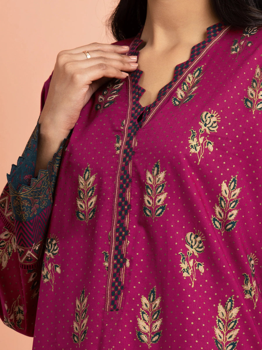 edenrobe Block Print Cambric Unstitched 3Pc Suit EWU5M1-012