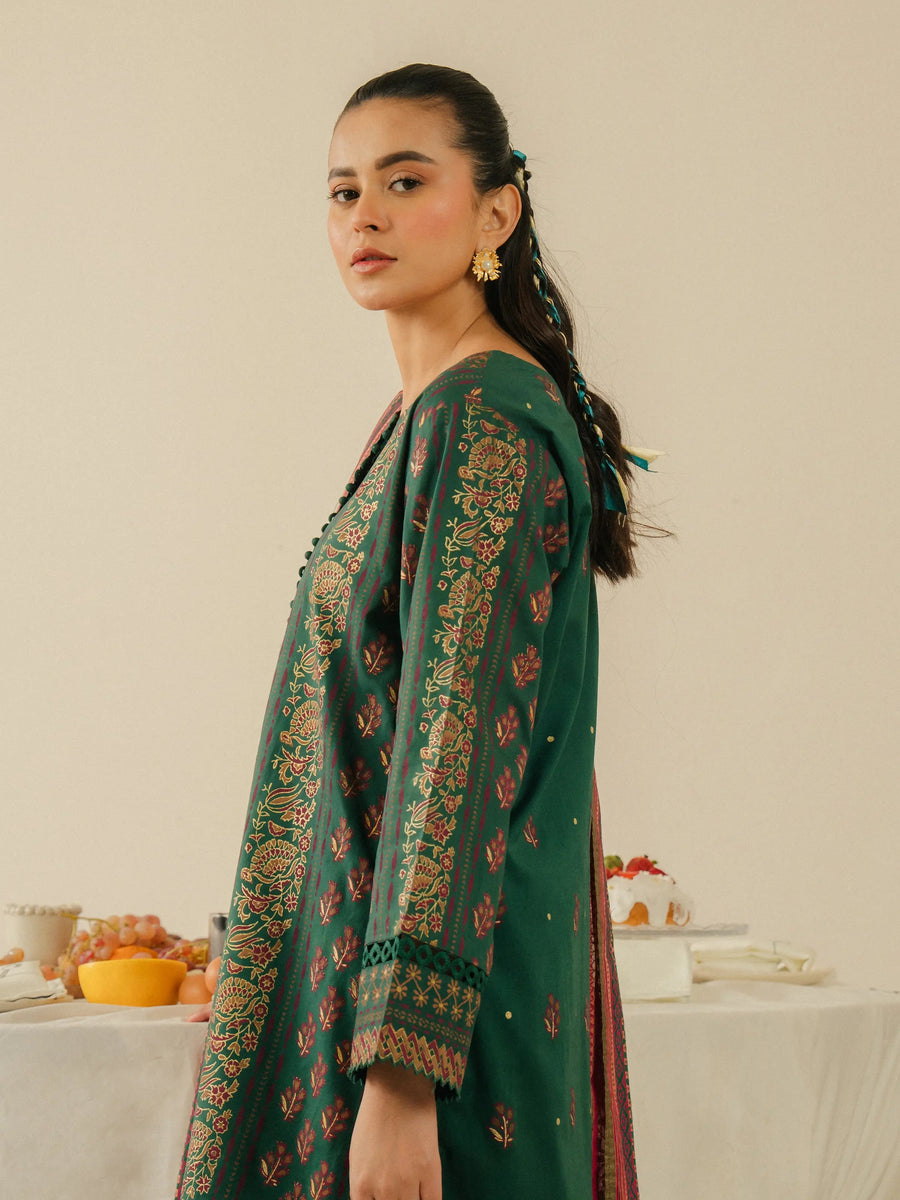 edenrobe Block Print Cambric Unstitched 3Pc Suit EWU5M1-013
