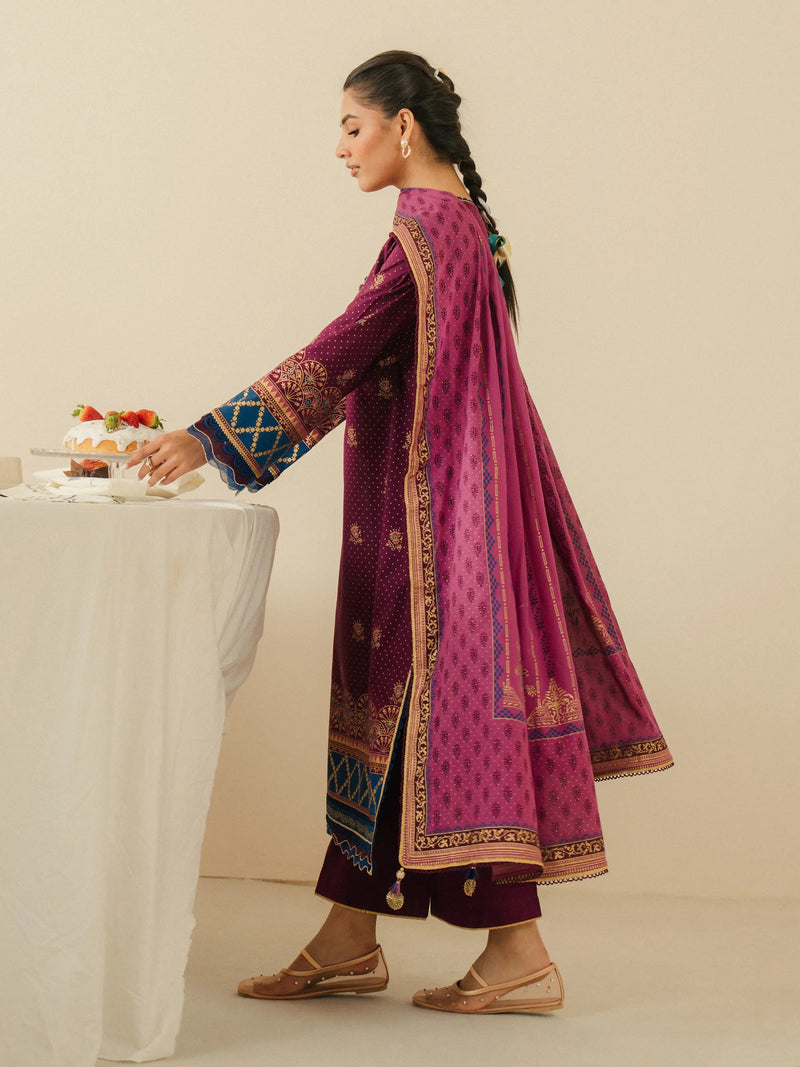 edenrobe Block Print Cambric Unstitched 3Pc Suit EWU5M1-014