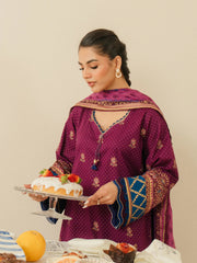 edenrobe Block Print Cambric Unstitched 3Pc Suit EWU5M1-014
