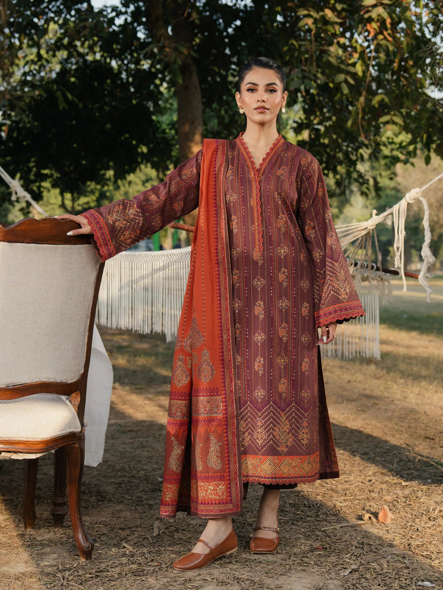 edenrobe Block Print Cambric Unstitched 3Pc Suit EWU5M1-015