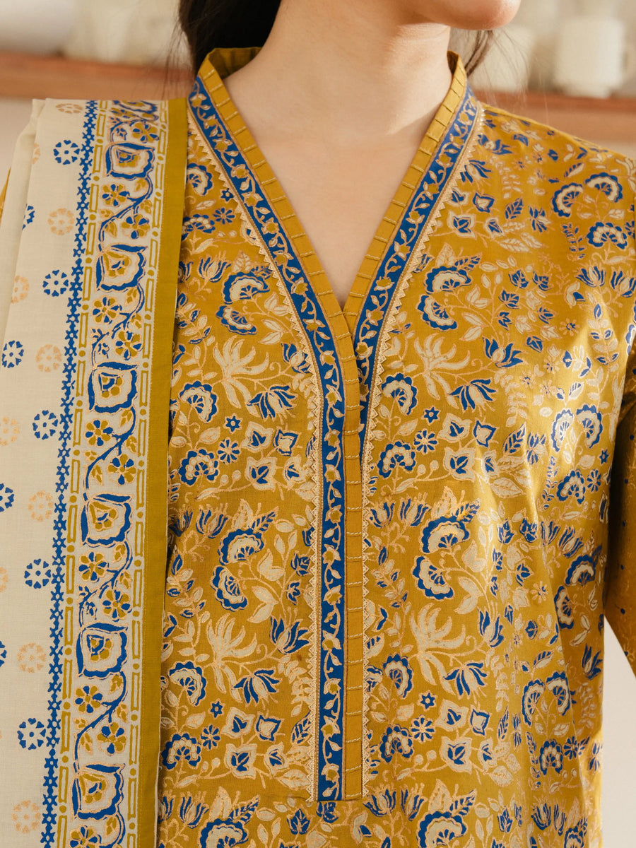 edenrobe Block Print Cambric Unstitched 3Pc Suit EWU5M1-016