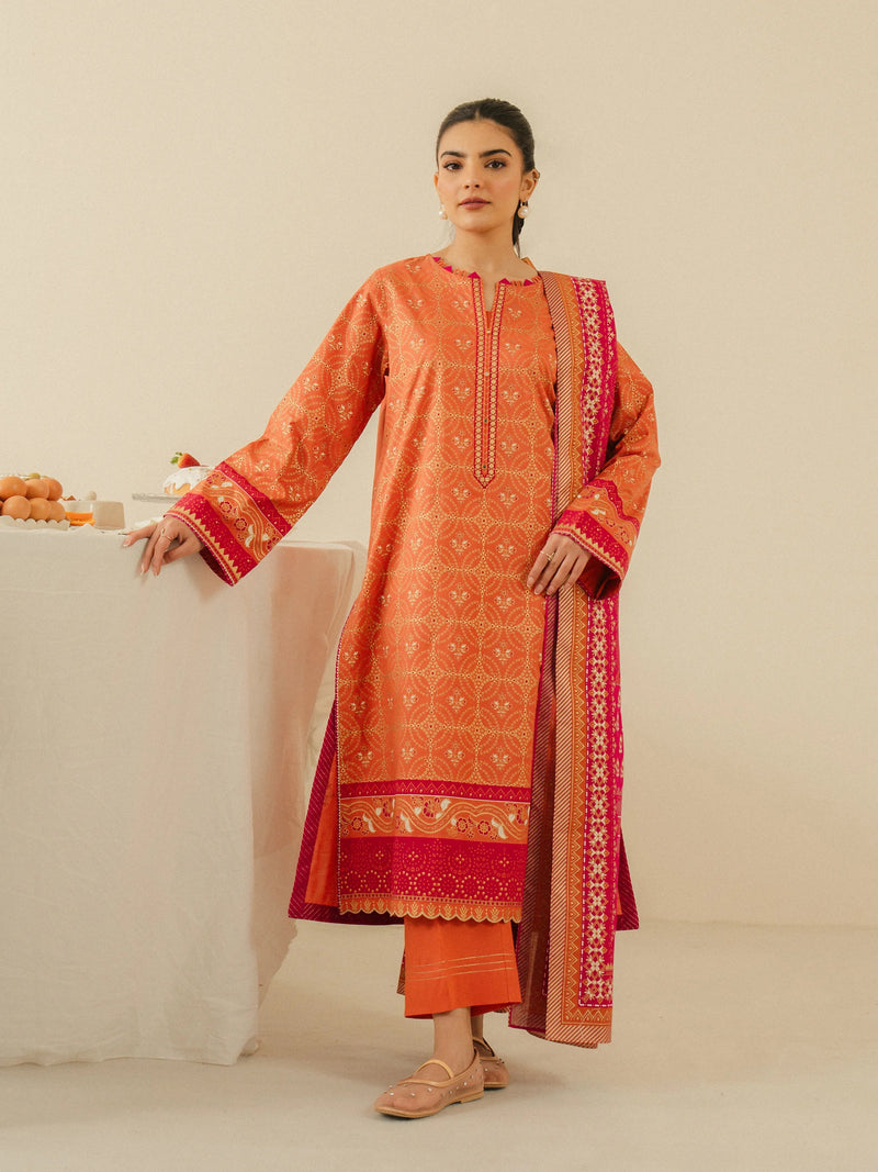 edenrobe Block Print Cambric Unstitched 3Pc Suit EWU5M1-017