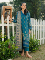 edenrobe Block Print Cambric Unstitched 3Pc Suit EWU5M1-018
