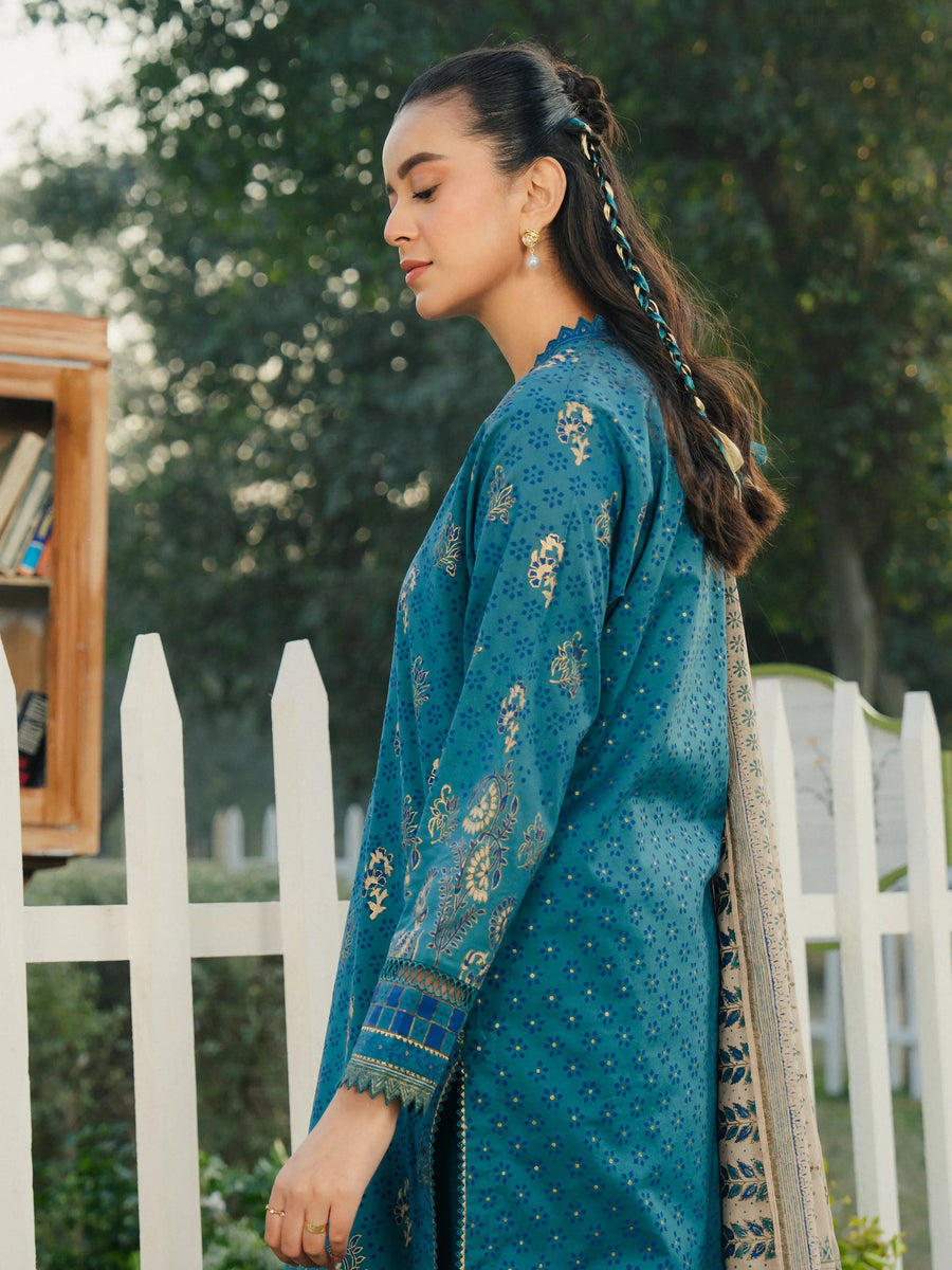 edenrobe Block Print Cambric Unstitched 3Pc Suit EWU5M1-018