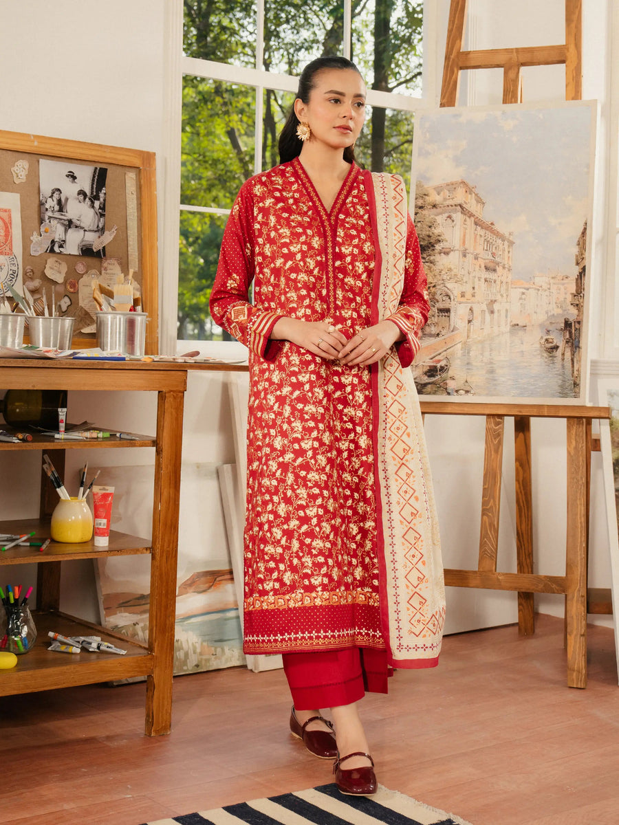 edenrobe Block Print Cambric Unstitched 3Pc Suit EWU5M1-020