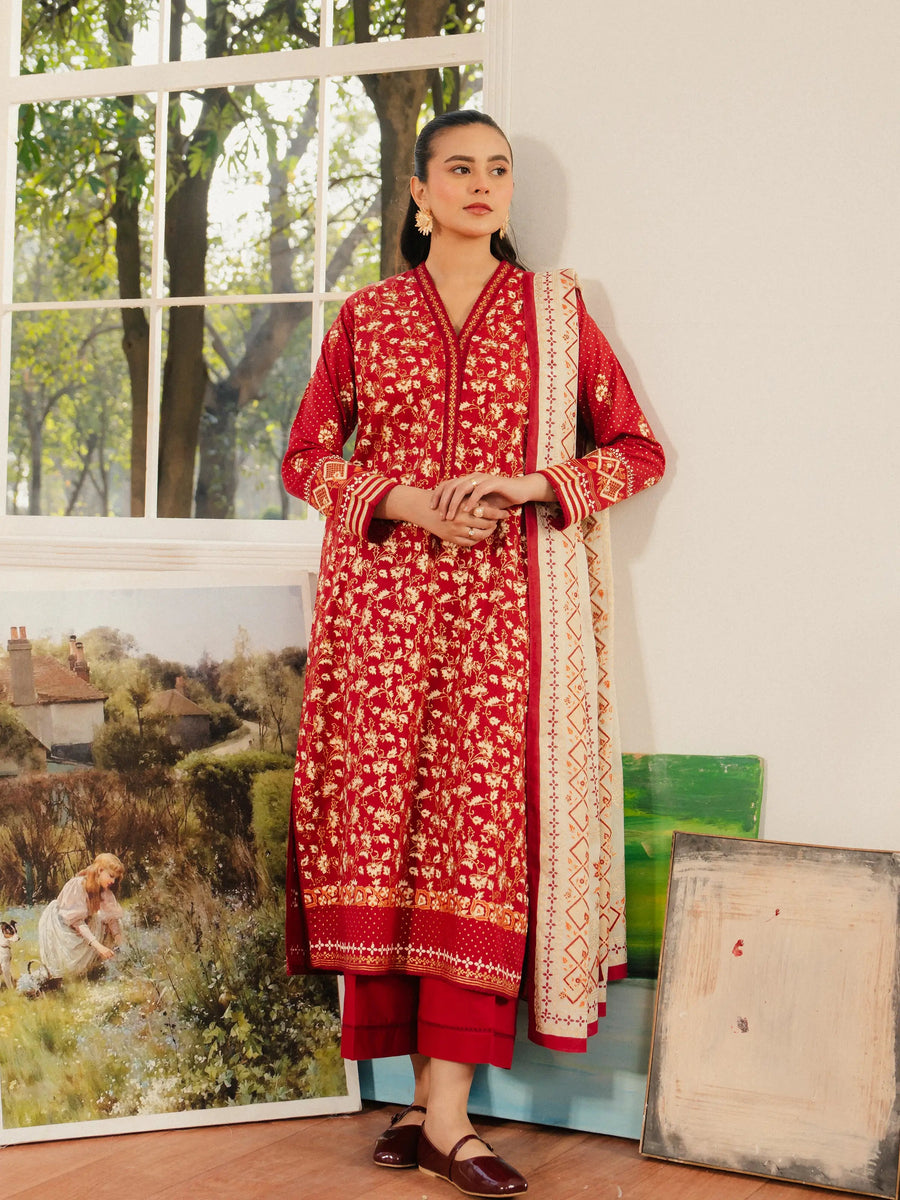 edenrobe Block Print Cambric Unstitched 3Pc Suit EWU5M1-020