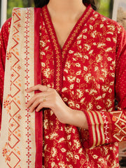 edenrobe Block Print Cambric Unstitched 3Pc Suit EWU5M1-020
