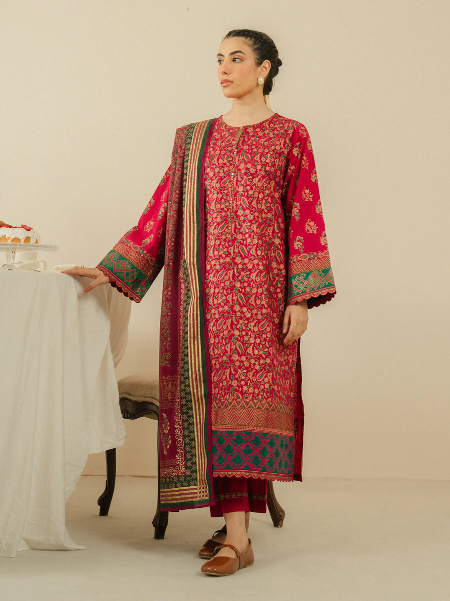 edenrobe Block Print Cambric Unstitched 3Pc Suit EWU5M1-021