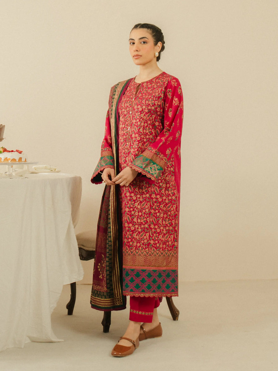 edenrobe Block Print Cambric Unstitched 3Pc Suit EWU5M1-021