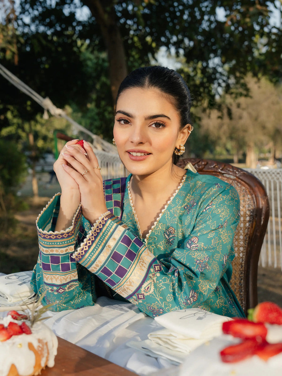 edenrobe Block Print Cambric Unstitched 3Pc Suit EWU5M1-022