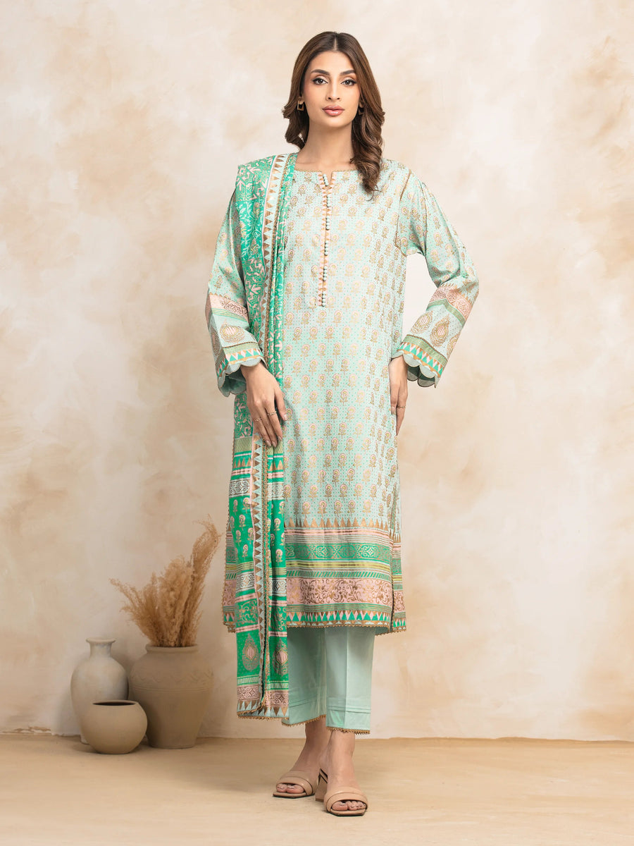 edenrobe Block Print Cambric Unstitched 3Pc Suit EWU5M1-025