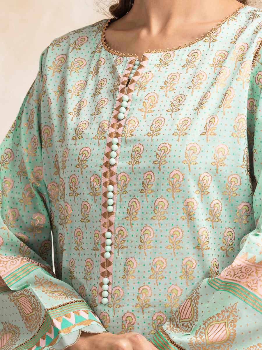 edenrobe Block Print Cambric Unstitched 3Pc Suit EWU5M1-025