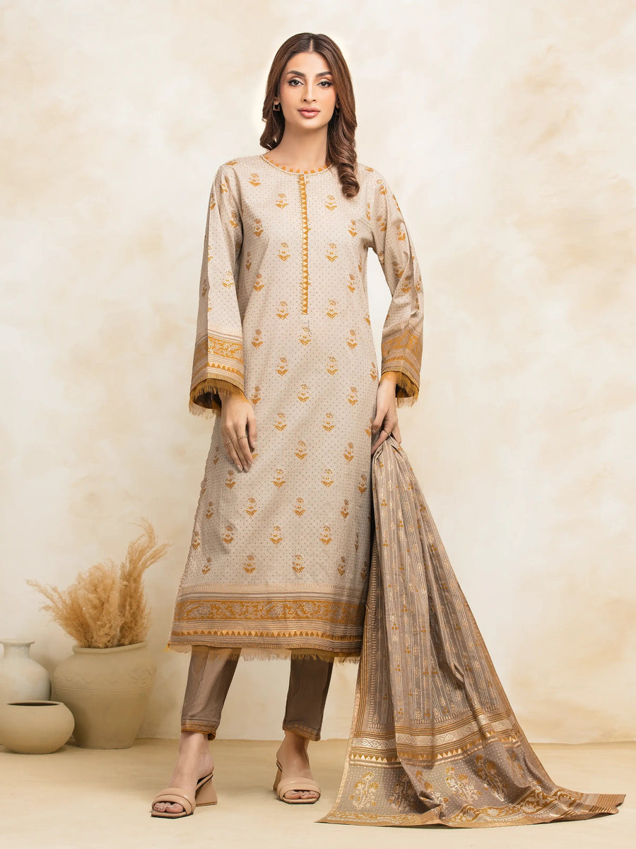 edenrobe Block Print Cambric Unstitched 3Pc Suit EWU5M1-026