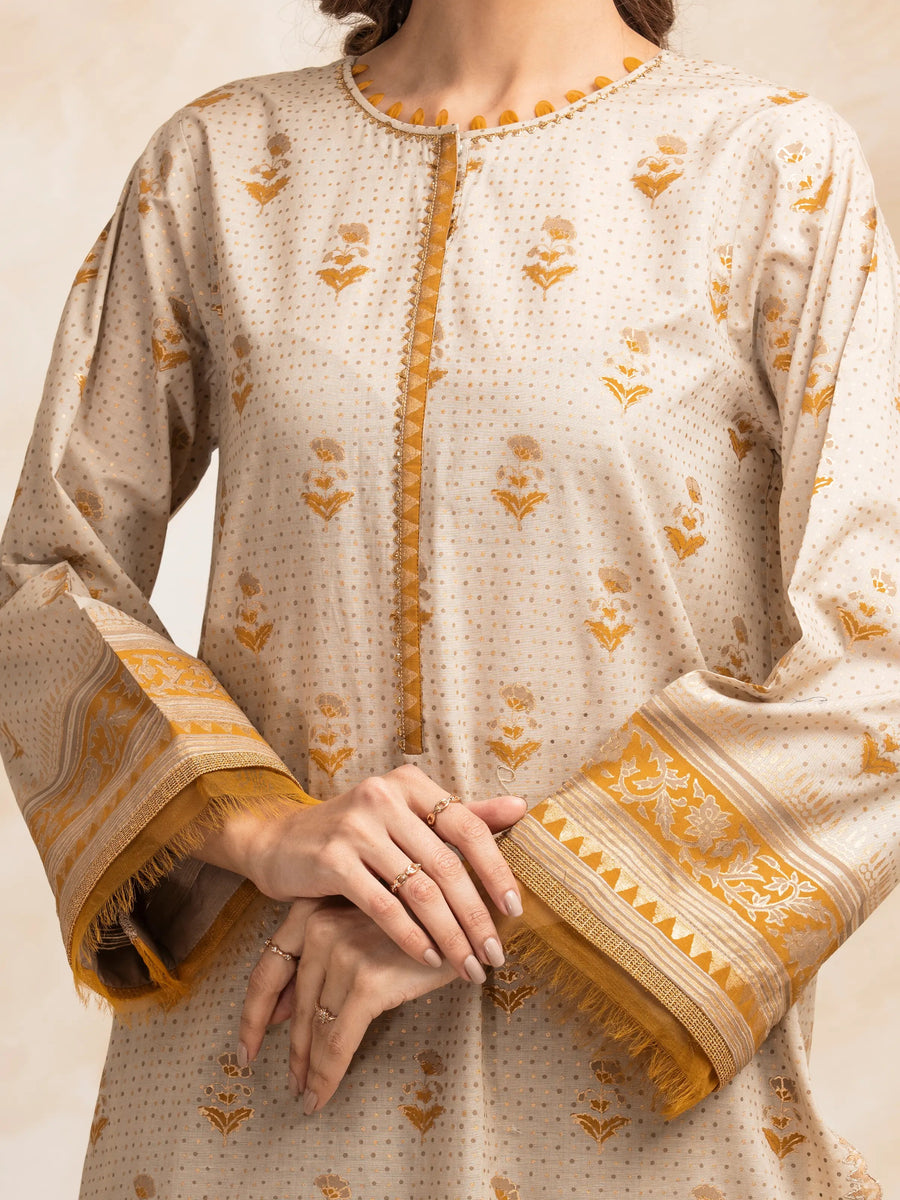 edenrobe Block Print Cambric Unstitched 3Pc Suit EWU5M1-026