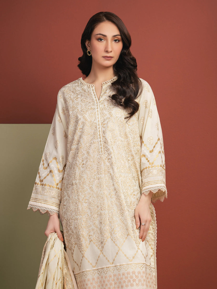 edenrobe Merak Block Art Printed Cambric Unstitched 3Pc Suit EWU5M1-036