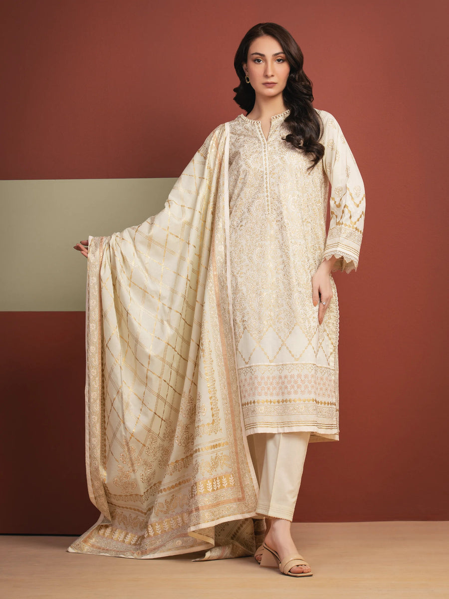 edenrobe Merak Block Art Printed Cambric Unstitched 3Pc Suit EWU5M1-036