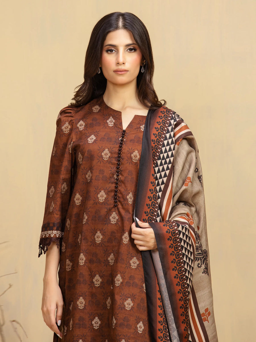 edenrobe Allure Unstitched Printed Khaddar 3Pc Suit EWU5M3-001