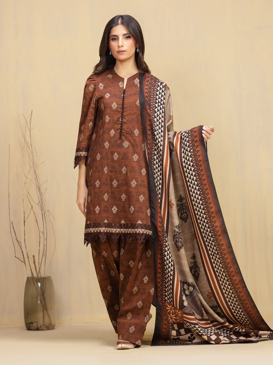 edenrobe Allure Unstitched Printed Khaddar 3Pc Suit EWU5M3-001