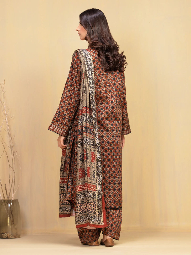 edenrobe Allure Unstitched Printed Khaddar 3Pc Suit EWU5M3-002