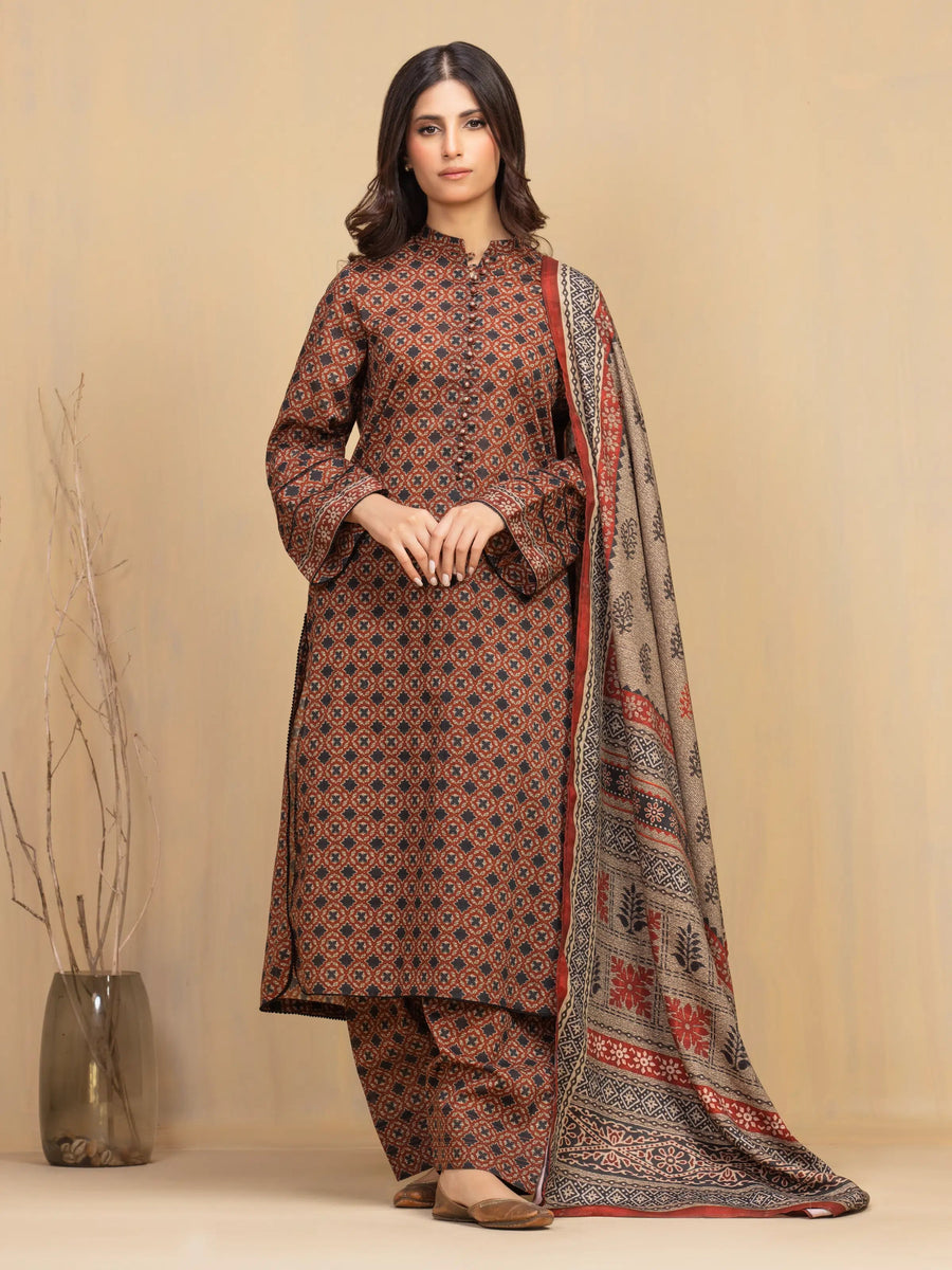 edenrobe Allure Unstitched Printed Khaddar 3Pc Suit EWU5M3-002
