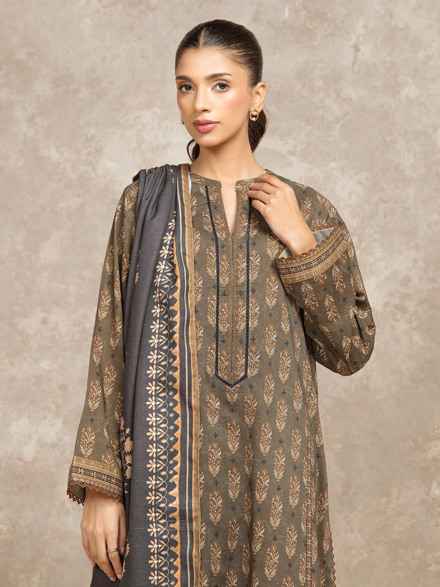 edenrobe Allure Unstitched Printed Khaddar 3Pc Suit EWU5M3-005