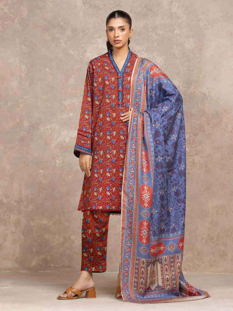 edenrobe Allure Unstitched Printed Khaddar 3Pc Suit EWU5M3-006