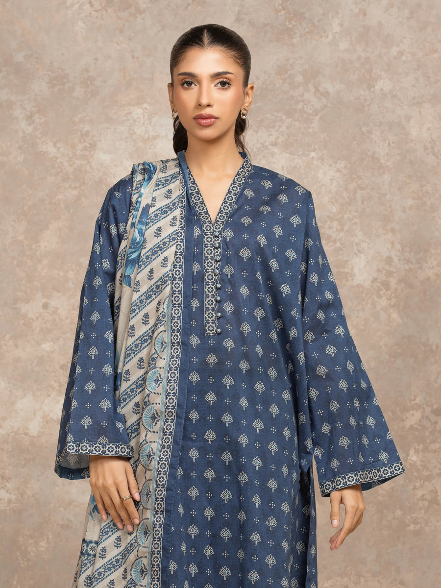 edenrobe Allure Unstitched Printed Khaddar 3Pc Suit EWU5M3-007
