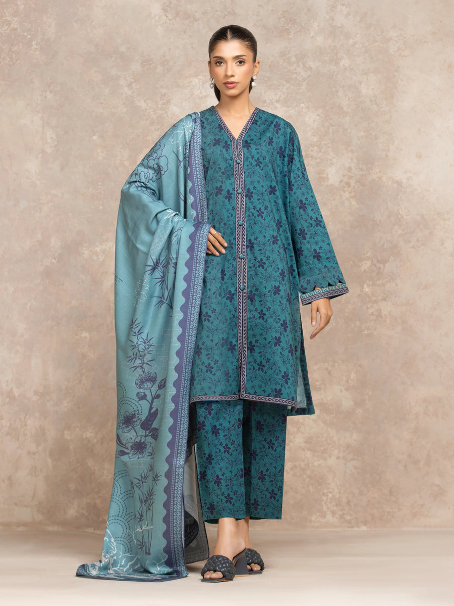 edenrobe Allure Unstitched Printed Khaddar 3Pc Suit EWU5M3-008