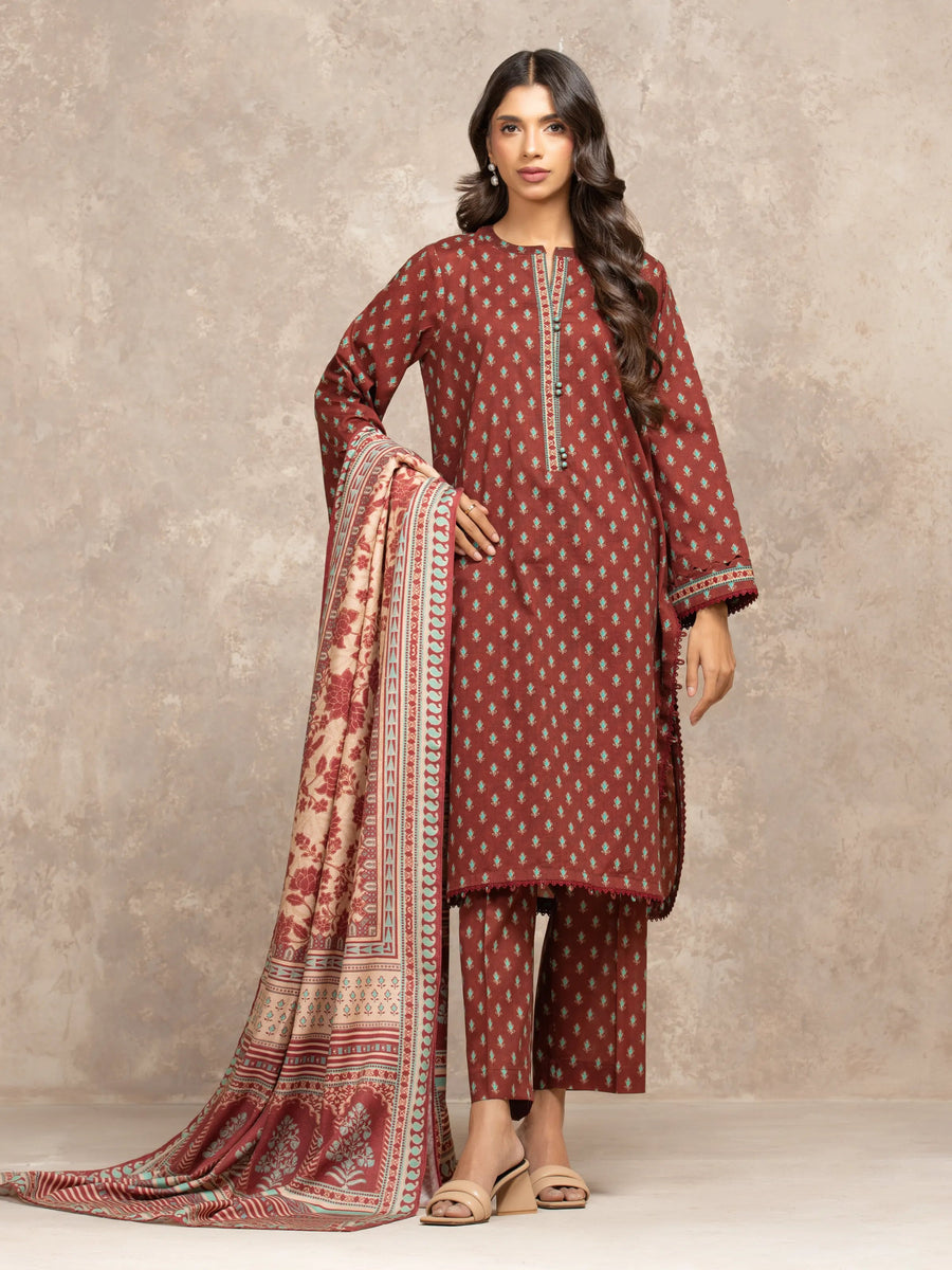 edenrobe Allure Unstitched Printed Khaddar 3Pc Suit EWU5M3-009