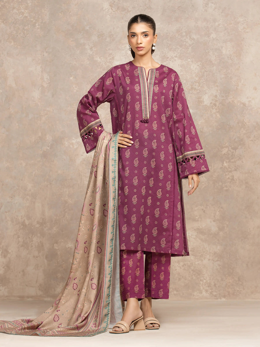 edenrobe Allure Unstitched Printed Khaddar 3Pc Suit EWU5M3-010