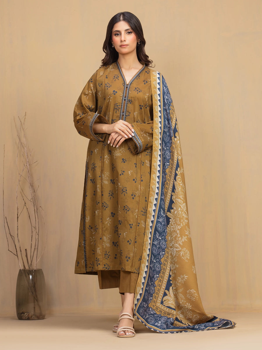 edenrobe Allure Unstitched Printed Khaddar 3Pc Suit EWU5M3-014
