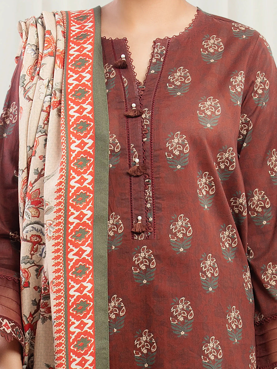 edenrobe Allure Unstitched Printed Khaddar 3Pc Suit EWU5M3-017