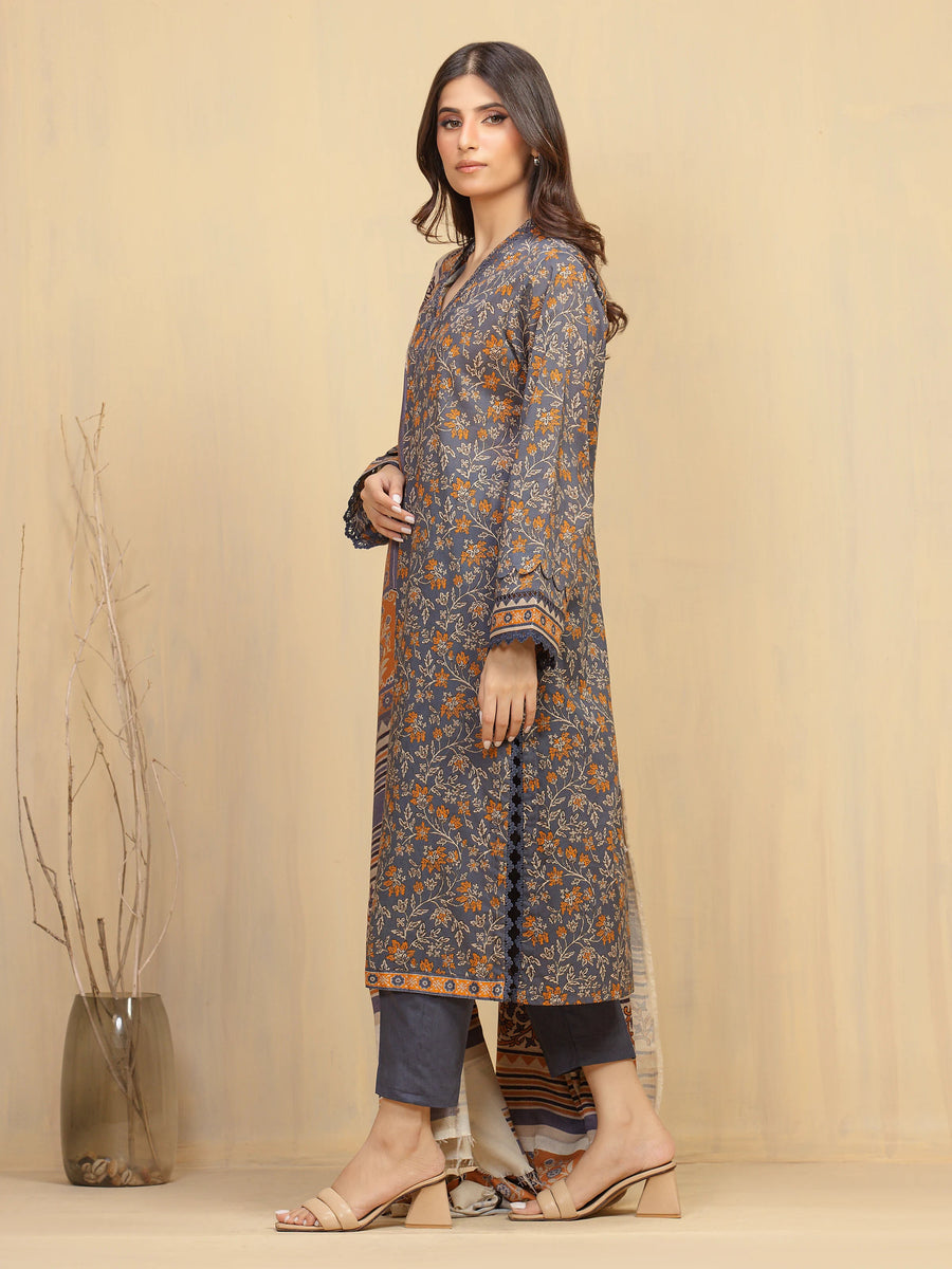 edenrobe Allure Unstitched Printed Khaddar 3Pc Suit EWU5M3-019