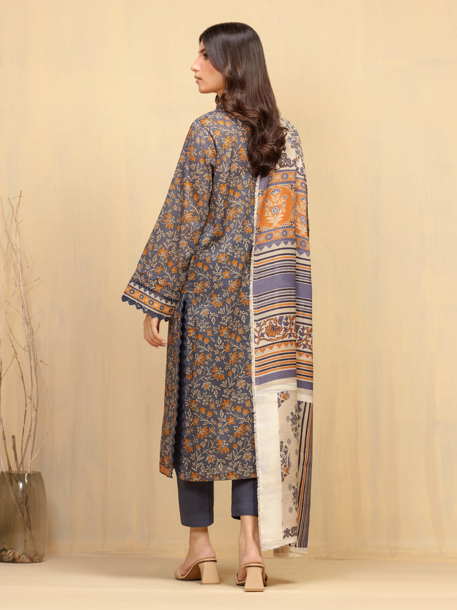 edenrobe Allure Unstitched Printed Khaddar 3Pc Suit EWU5M3-019