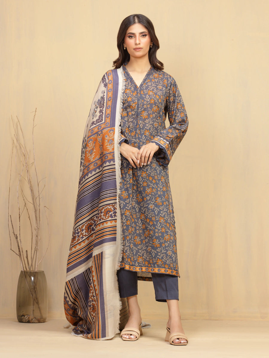 edenrobe Allure Unstitched Printed Khaddar 3Pc Suit EWU5M3-019