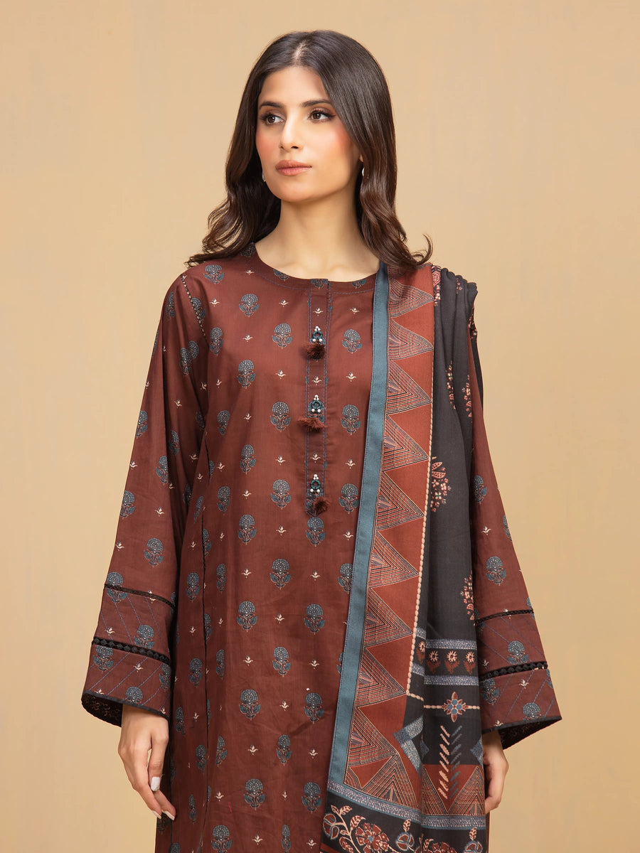 edenrobe Allure Unstitched Printed Khaddar 3Pc Suit EWU5M3-020