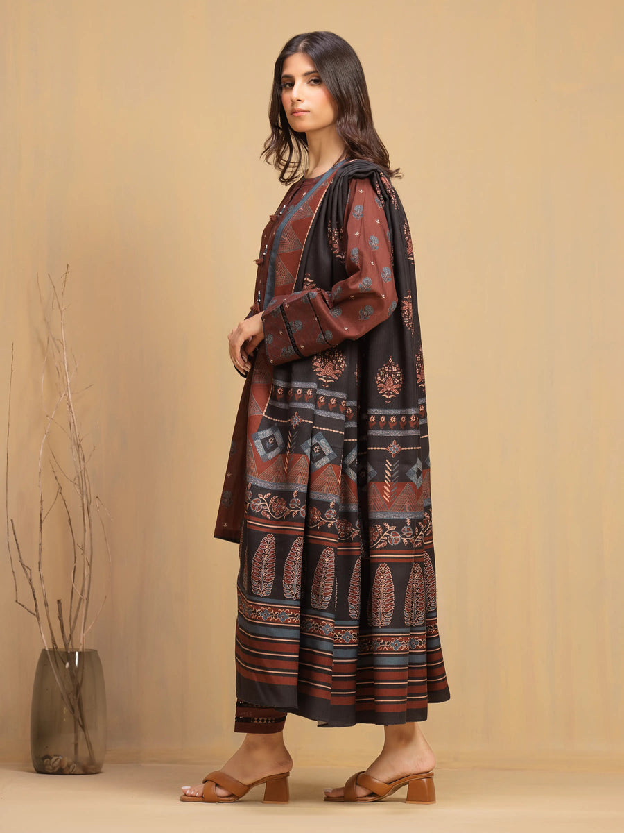 edenrobe Allure Unstitched Printed Khaddar 3Pc Suit EWU5M3-020